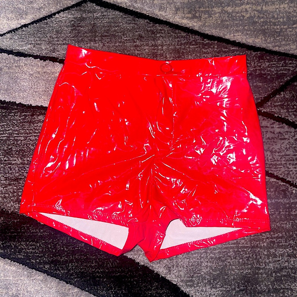 Red Faux Leather Shorts